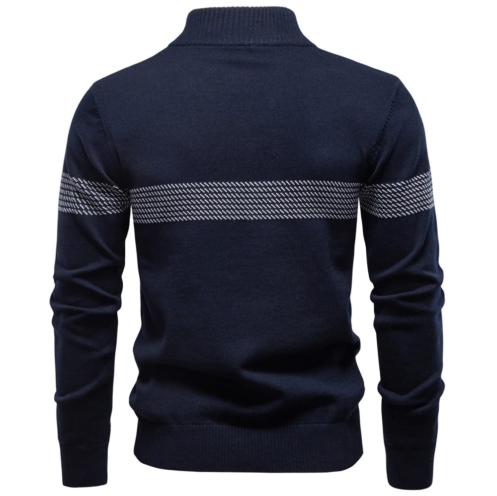 Men's Zipper Sweater Striped Design Knitted Warm Half-Zip Pullover Autumn Winter Outdoor Casual Men's Sweatshirt