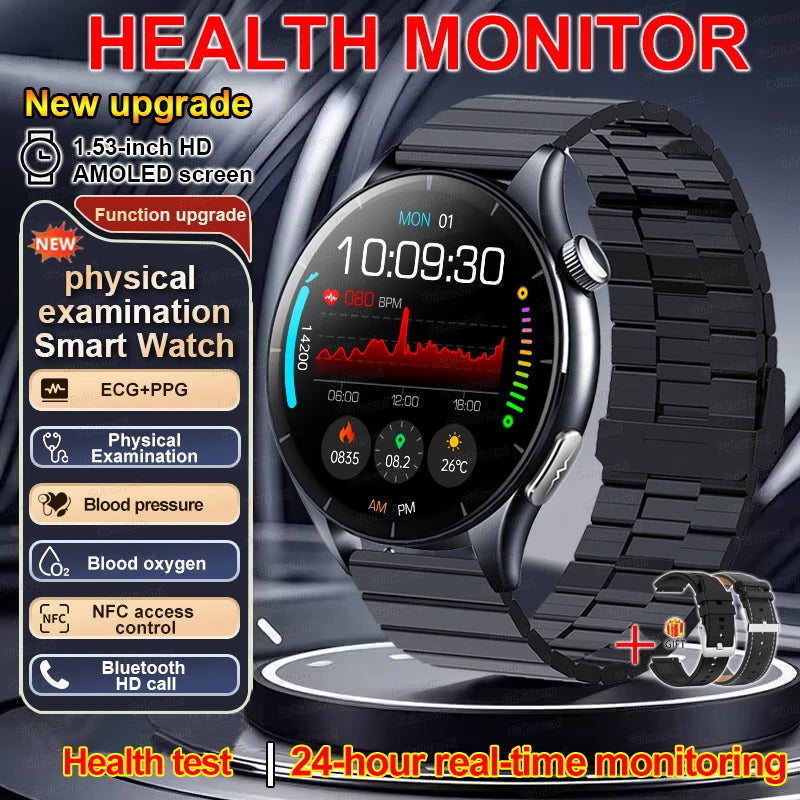 2025 Nieuw Smart Watch NFC ECG+PPG Bloedzuurstof Urinezuur Bloeddruk Saffier Smartwatch Heren - Compatibel met Samsung Galaxy, Xiaomi en Huawei IOS