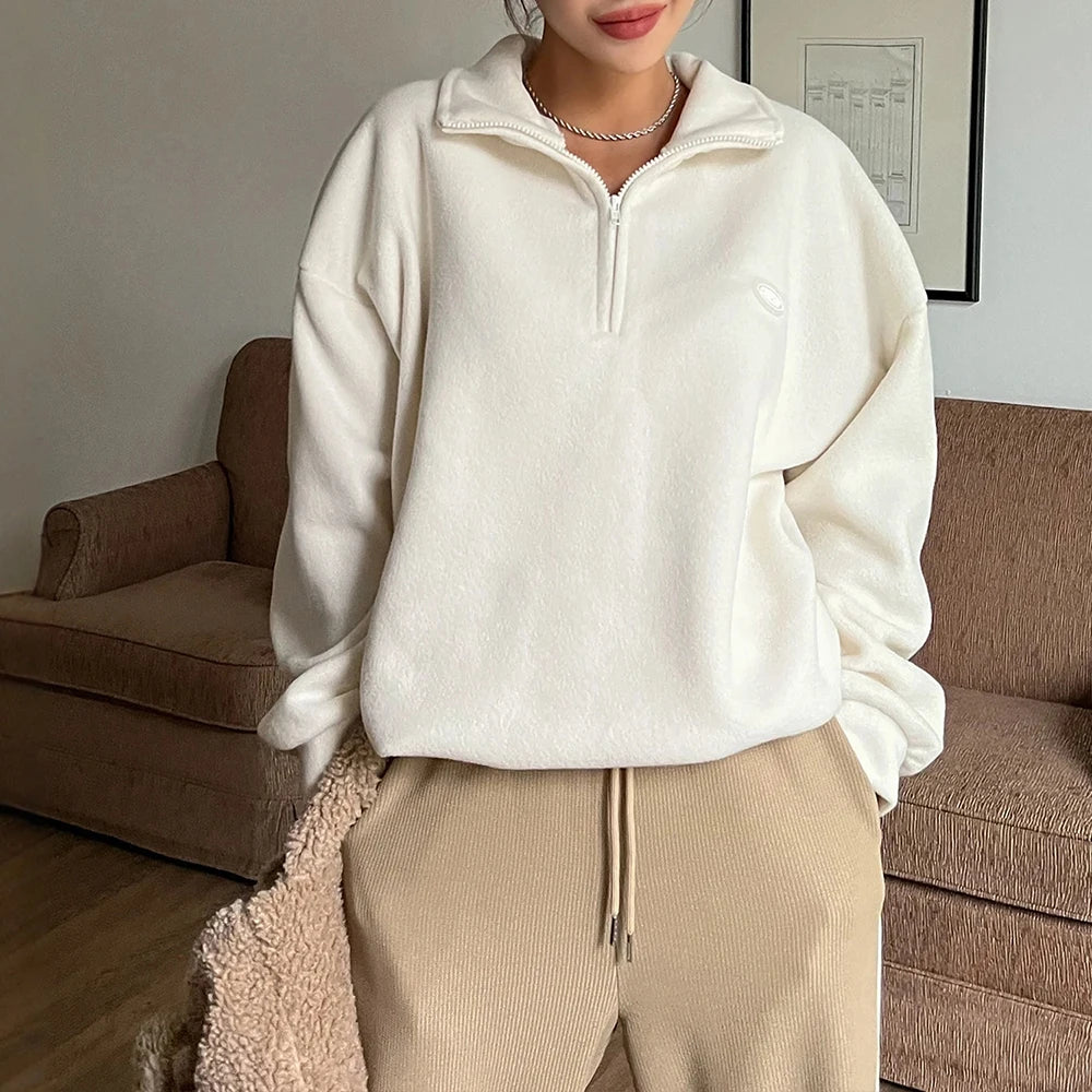 Autumn Winter Hoodies 2025 Women's Comfy Solid Colour Long Sleeve Zipper Half Open Collar Comfortable Loose Fit Hoodies