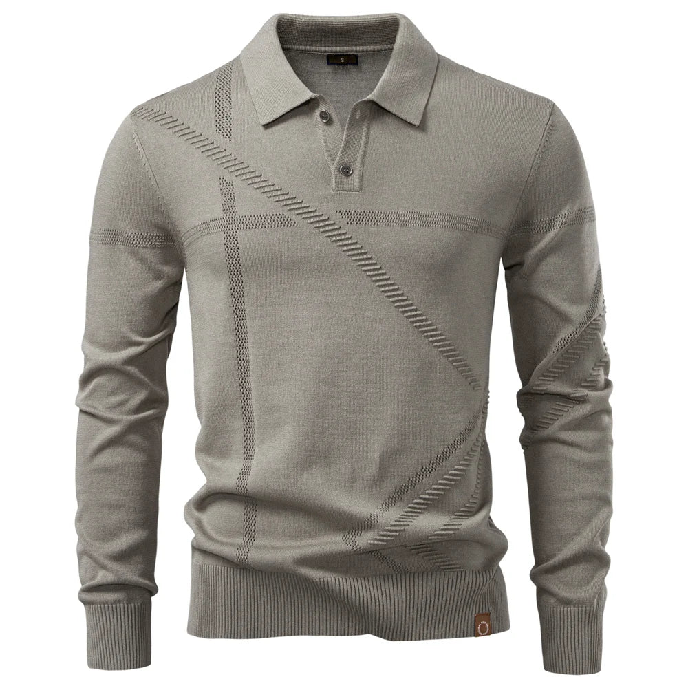 2025 Men's Autumn Winter Thermal Comfort Polo Shirt Solid Stripe Long Sleeve Slim Fit Shirt For Men