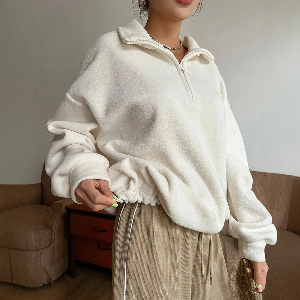 Autumn Winter Hoodies 2025 Women's Comfy Solid Colour Long Sleeve Zipper Half Open Collar Comfortable Loose Fit Hoodies