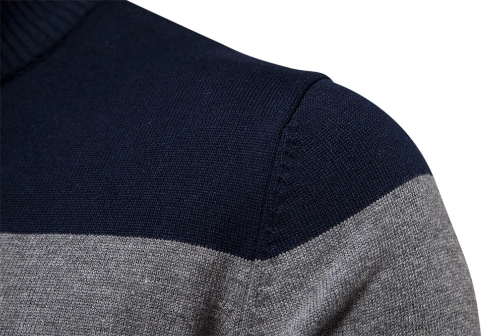 Men's Cotton Mock Neck Stand Collar Sweaters Quarter Zipper Pullover Autumn Winter Warm Social Casual Sweater for Men
