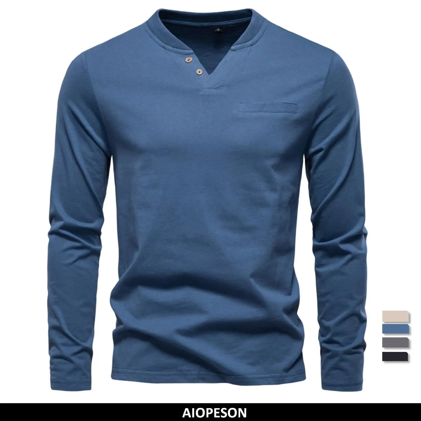 Men's High Quality Long Sleeve T-Shirt Fashion Pure Cotton Henley Collar Long Male T-Shirt