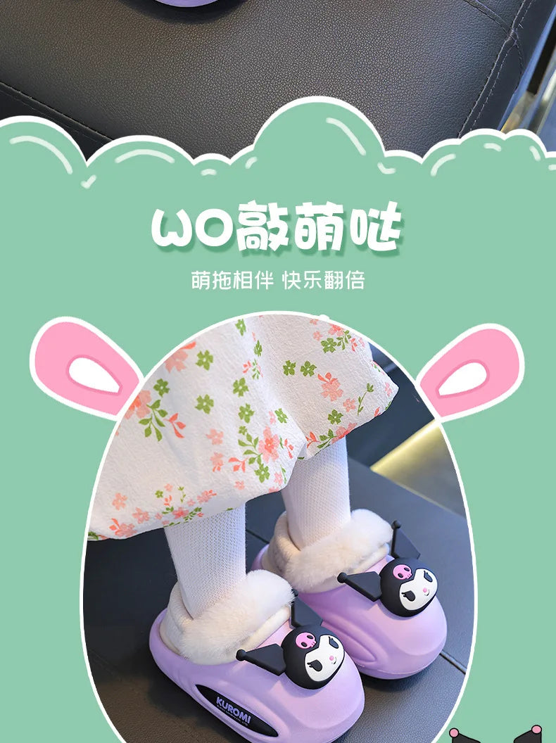 Girls' Home Fur Slippers Kawaii Anti-Skid Warm Cotton Cartoon Plush Waterproof Home Winter Shoes Size 24-41
