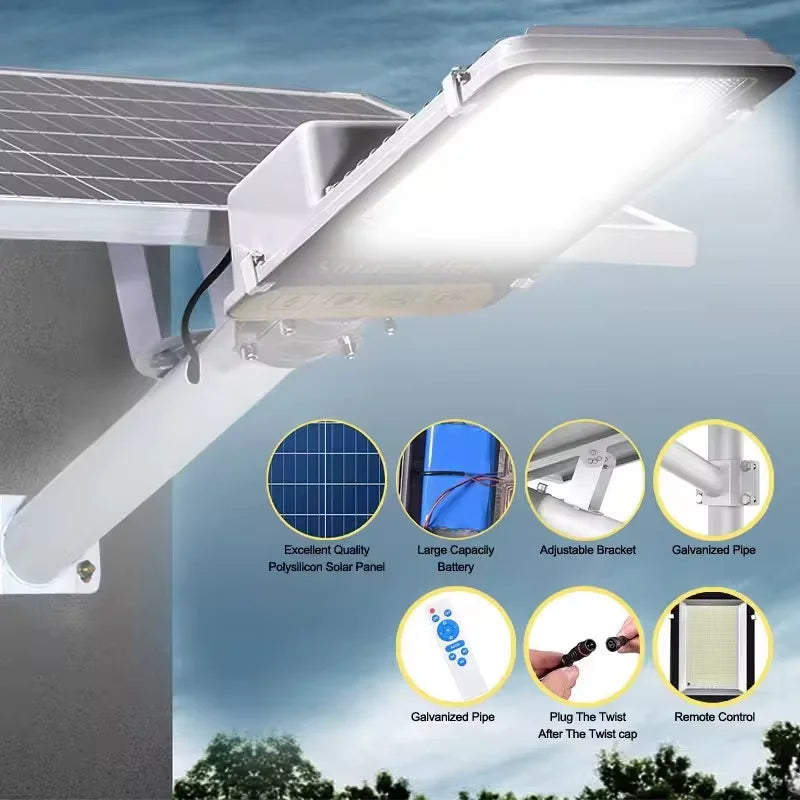 Aluminium 8000mAh krachtige zonne-energie straatverlichting voor buiten, waterdichte straatverlichting voor garage, tuin, terras, wandlamp