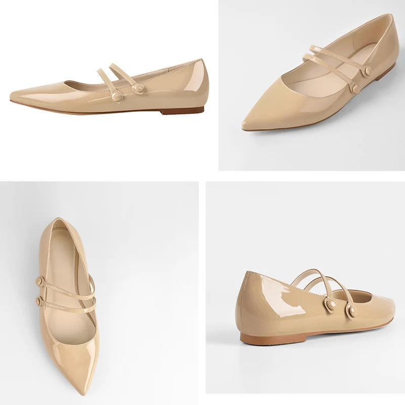 Pointed Toe Women Mary Jane Double Strap Retro Elegant Big Size Daily Flats Pumps