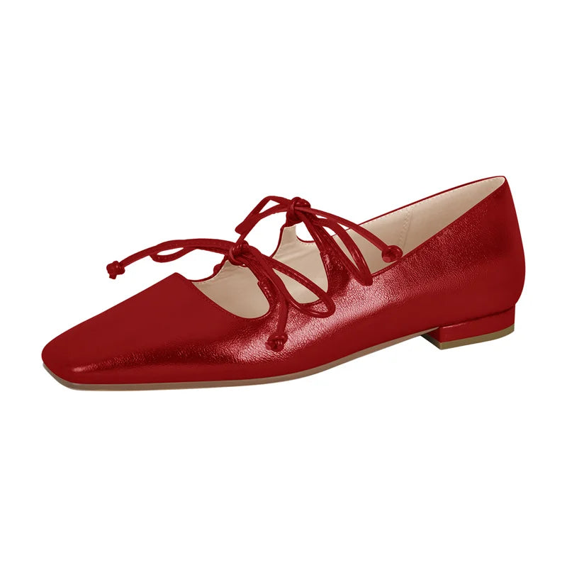 Women Flats Square Toe Mary Jane Strap Retro Elegant Big Size Daily Shoes