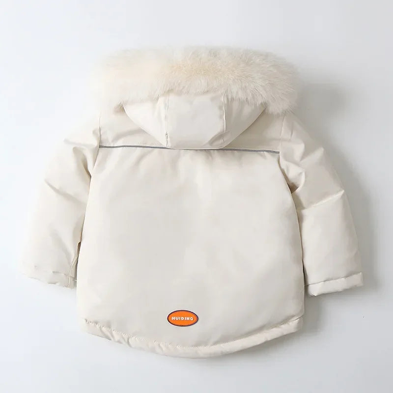Unisex 2Pcs Winter Warm Children's Ski Clothes Set Thicken Fur Lining Hooded Coats & Overalls Set Snowsuit For Kids 2-5Y