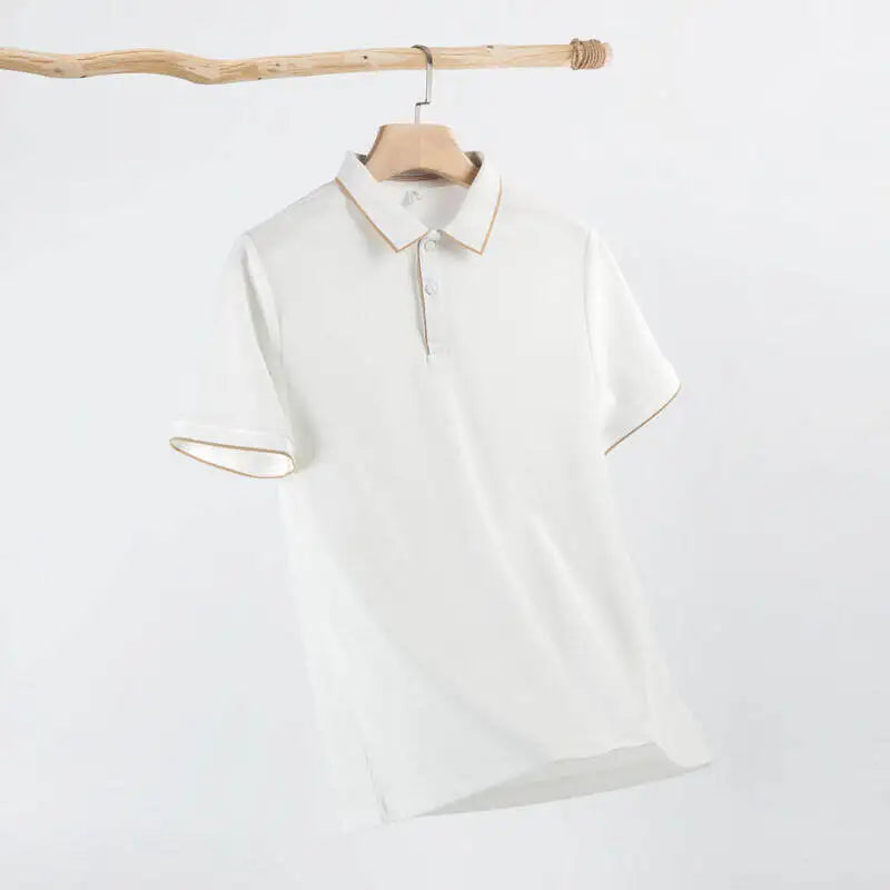 Men's Business Casual Polo Shirt With White Trim Short Sleeve, Classic Collar Design, Breathable, & Male Stylish T-Shirt
