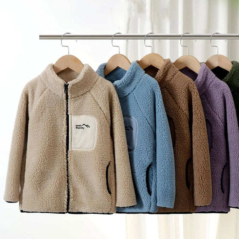 Children's Winter Warm Thicken Jacket Patch Letter Fleece Padded Coat Korean Loose Kid's Outwear 4-12T