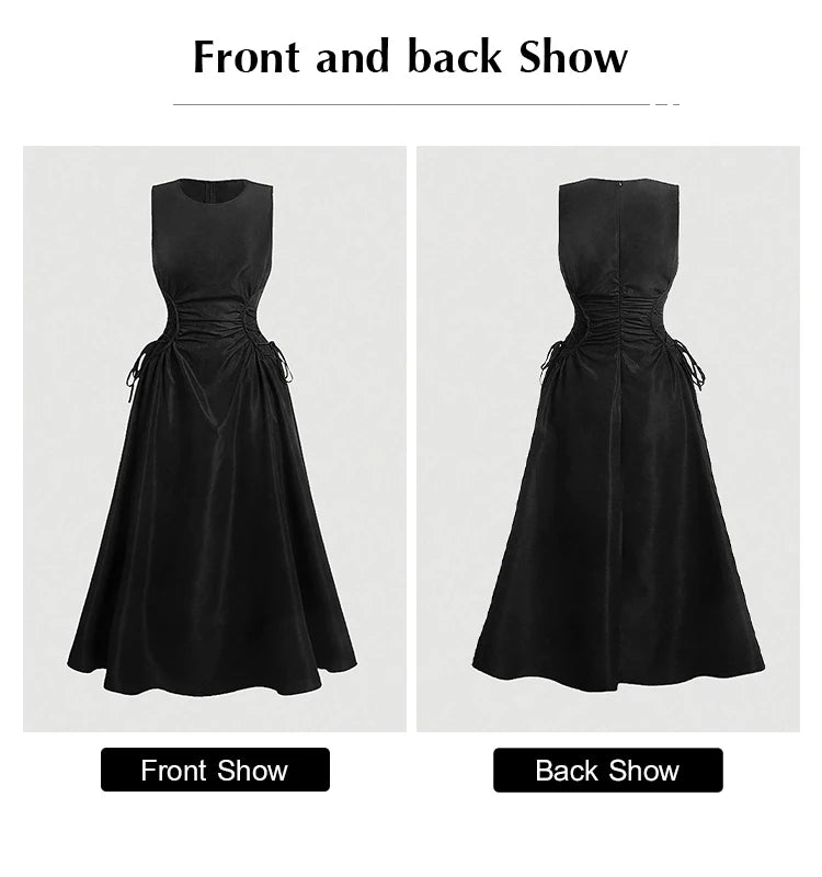 Dresses Spring Summer Fashion Elegant Solid Colour Sleeveless Round-Neck Midi Party Shift Dresses For Women