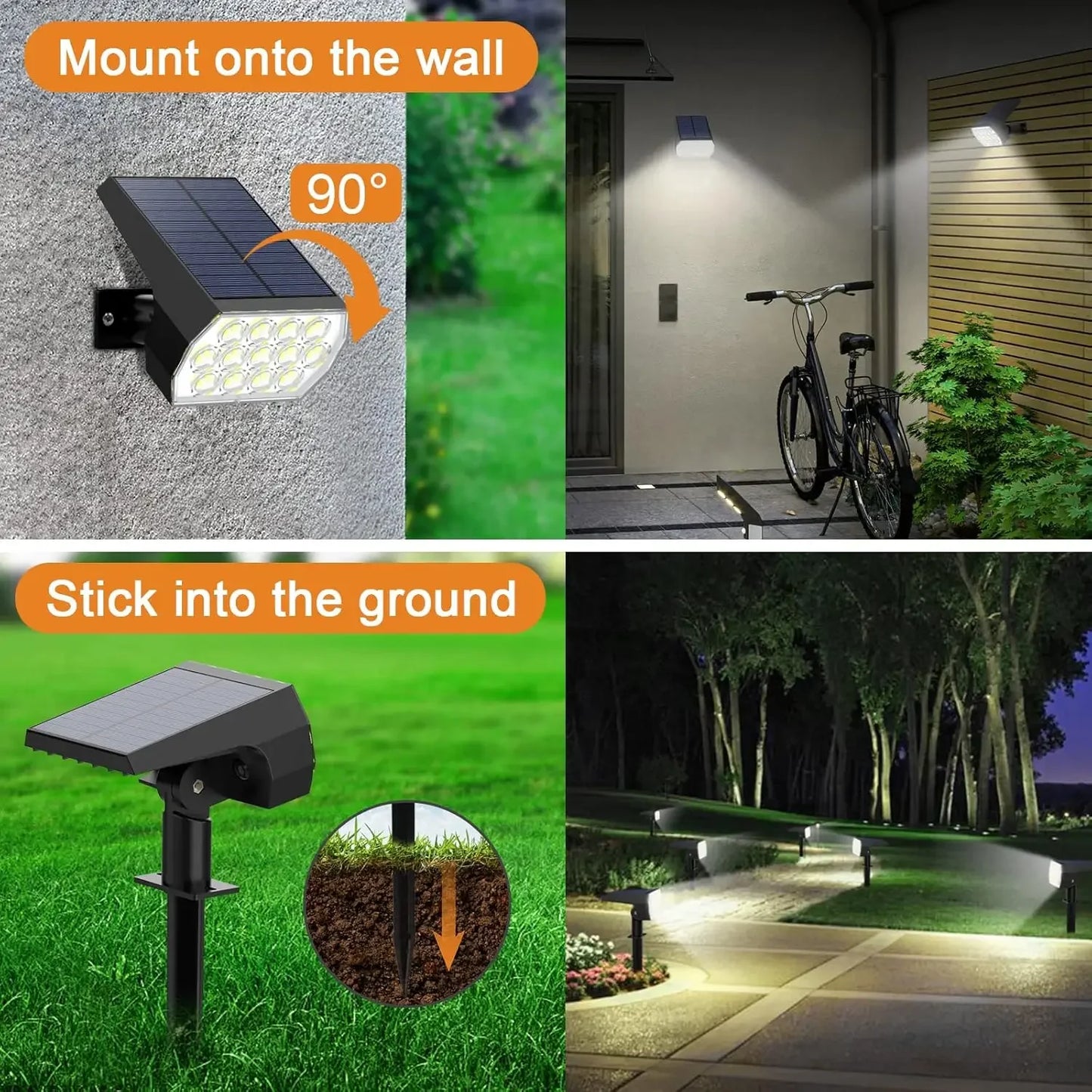 52 LED-Solarstrahler für den Außenbereich, IP65, wasserdicht, mit 3 Modi, Landschaftsbeleuchtung für Gehwege, Hof, Garten