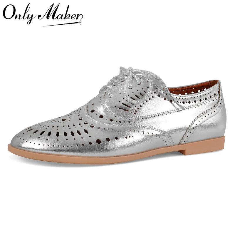 Women Round Toe Hollow Lace-up Loafers Flats Shoes Daily Elegant Flats