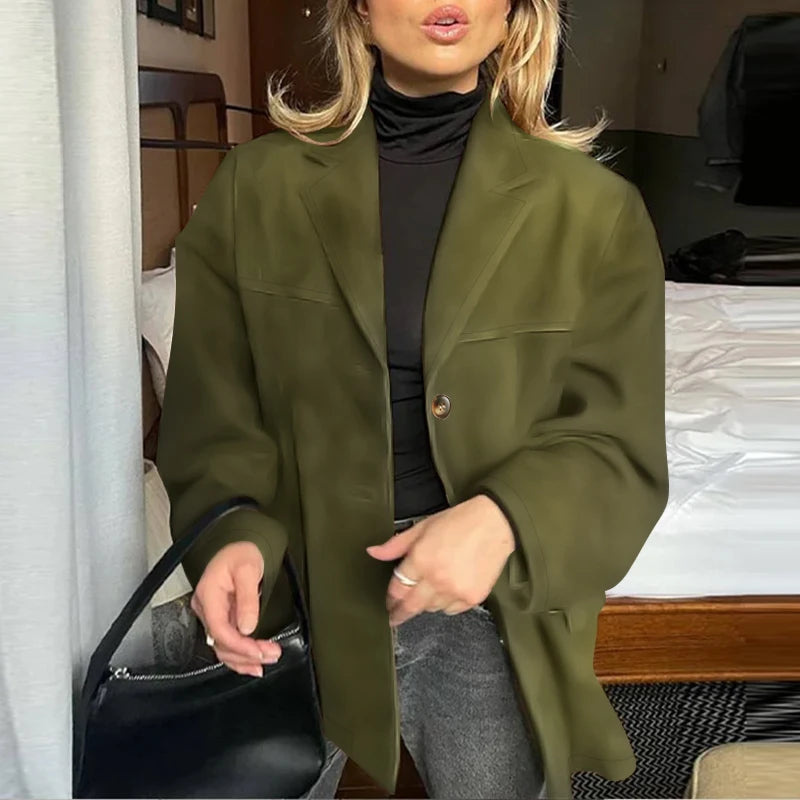 Casual Suede Women's Blazer 2025 Spring Fall Long Sleeve Lapel Neck Suit Jackets Elegant Single-Breasted Streetwear Coats