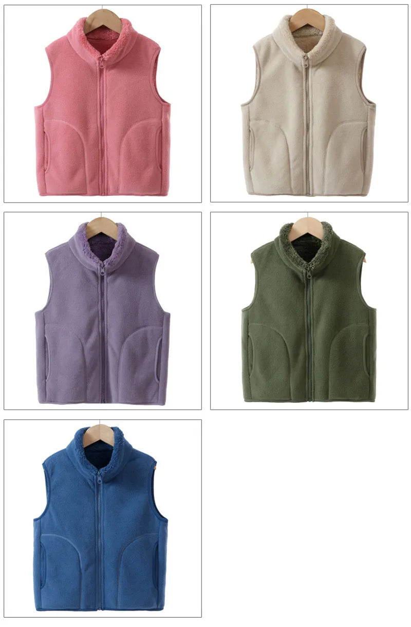 Boys' Winter Warm Vest Solid Colour Big Pocket Waistcoat Zipper Korean Kids Loose Sleeveless Jacket For Children 4-12T