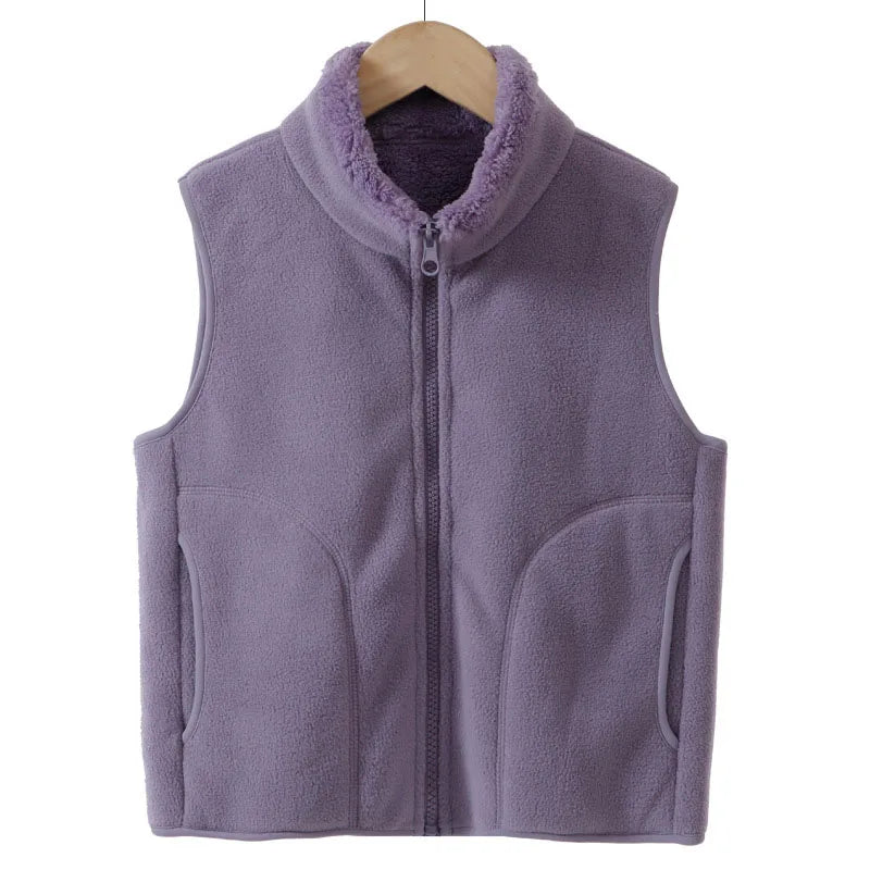 Boys' Winter Warm Vest Solid Colour Big Pocket Waistcoat Zipper Korean Kids Loose Sleeveless Jacket For Children 4-12T