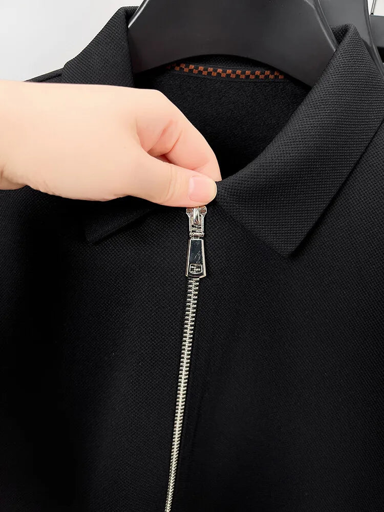 Men's Solid Colour Business Casual Autumn and Winter Jacket, Suitable For Daily Commuting, Stretchy Knitted Zip-Up Male Cardigan