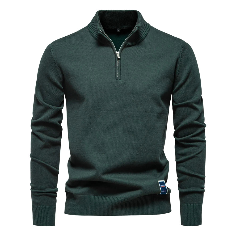 Men's Quarter Zip Cotton Pullover Sweaters Solid Colour Casual Social Knitted Mock Neck Polo Sweaters for Men