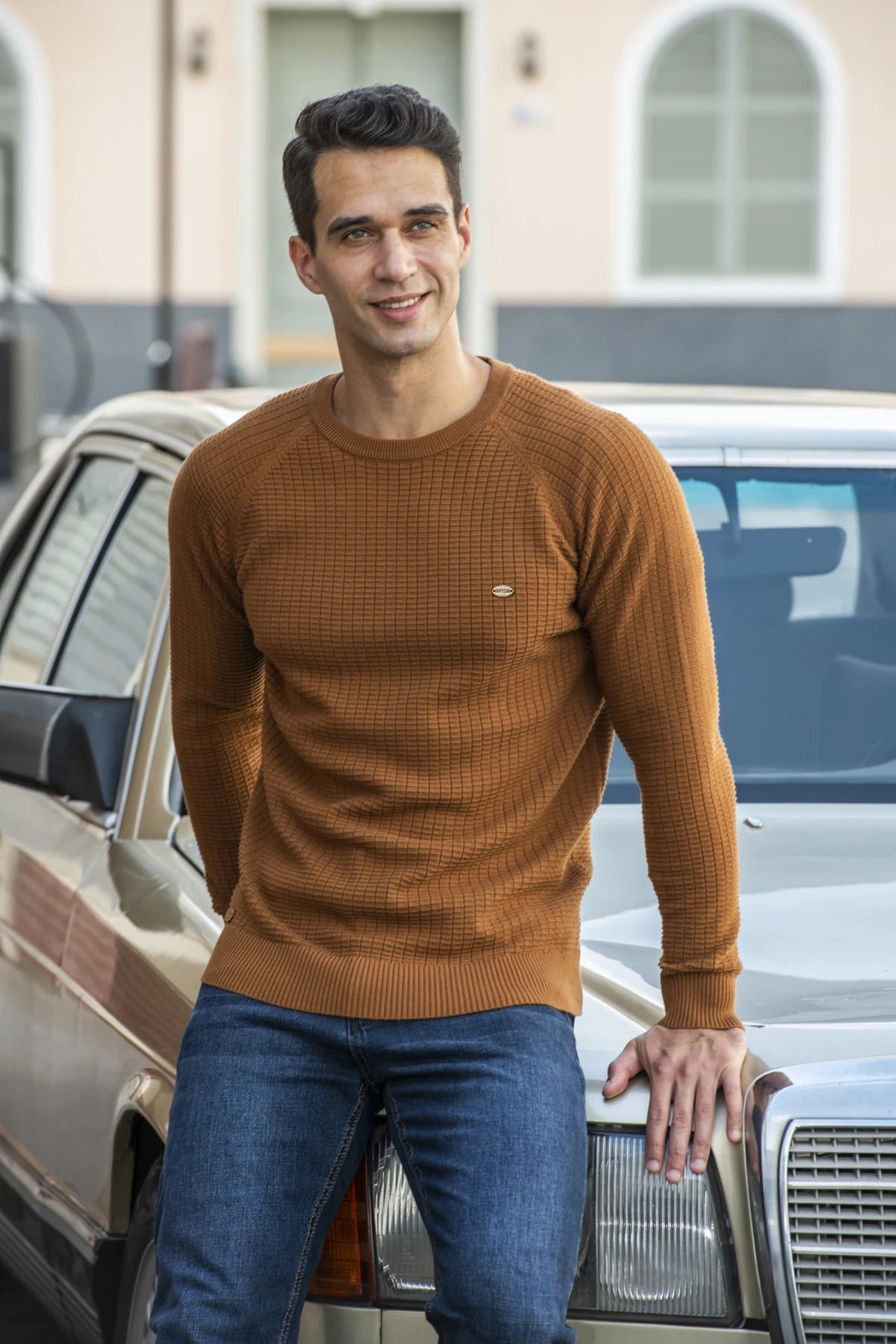 Men's 100% Cotton Sweaters Solid Colour O-neck High Quality Mesh Pullovers Male Winter Autumn Basic Sweaters