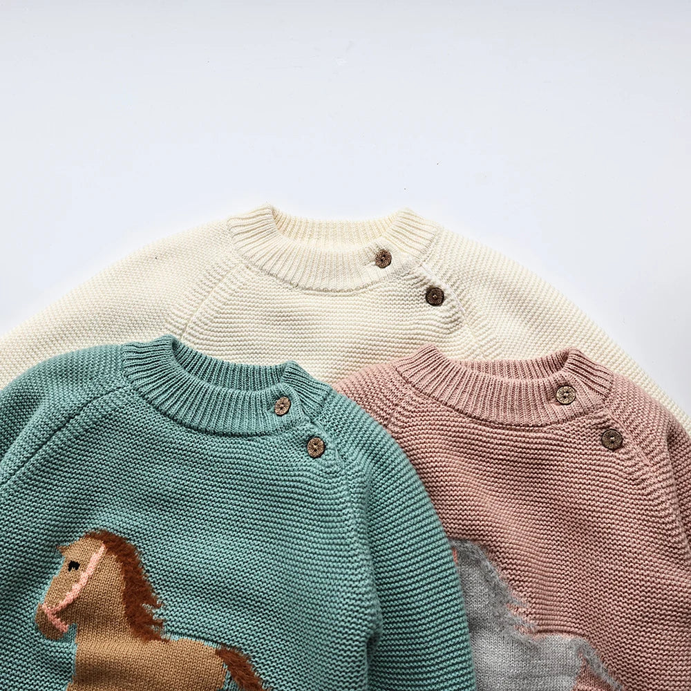 Winter New Cartoon Kids Baby Sweaters Fur Lining Kids Knitwear Fleece Boys Girls Pullover Coat 1-6Y Unisex