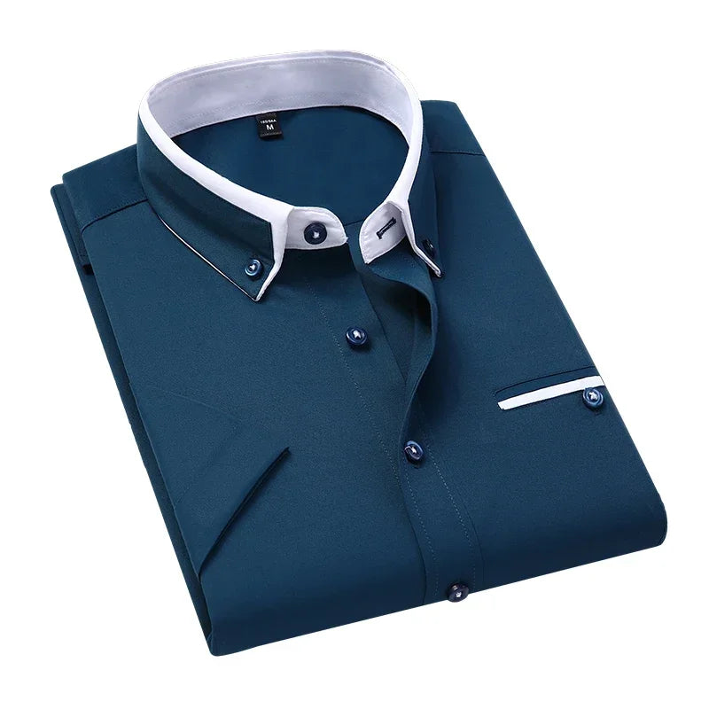 Summer Business Shirt Men Short Sleeves Button Up Shirt Turn-down Collar Casual Shirts Men's Clothing Plus Size 5XL