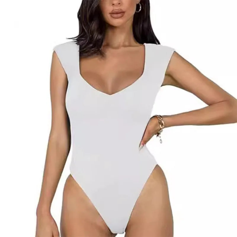 Black White Bodysuit Women Sporty Casual Sleeveless V-Neck Yoga Gym Jumpsuit Female Summer Slimming Shapewear Beach Playsuit