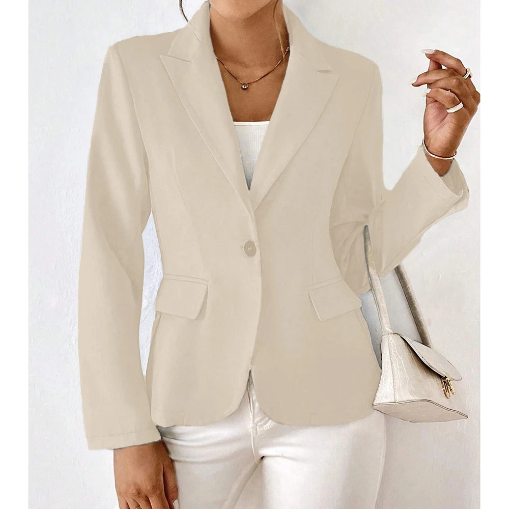 Damesblazers All Season Decent Plain Single Button Long Sleeve Revers Business Blazers