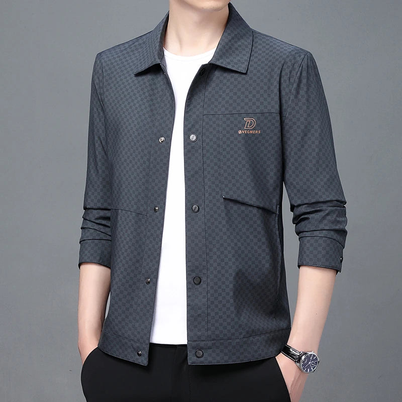 Men's Business Jacket, Dark Pattern Dark Plaid Lapel Formal Men's Outerwear.