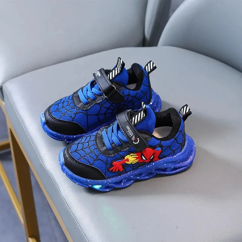 Disney Spiderman Light-Up Boys Spring Sneakers Breathable Mesh Outdoor Shoes with Non-Slip Sole, Illuminated LED Kid Footwear