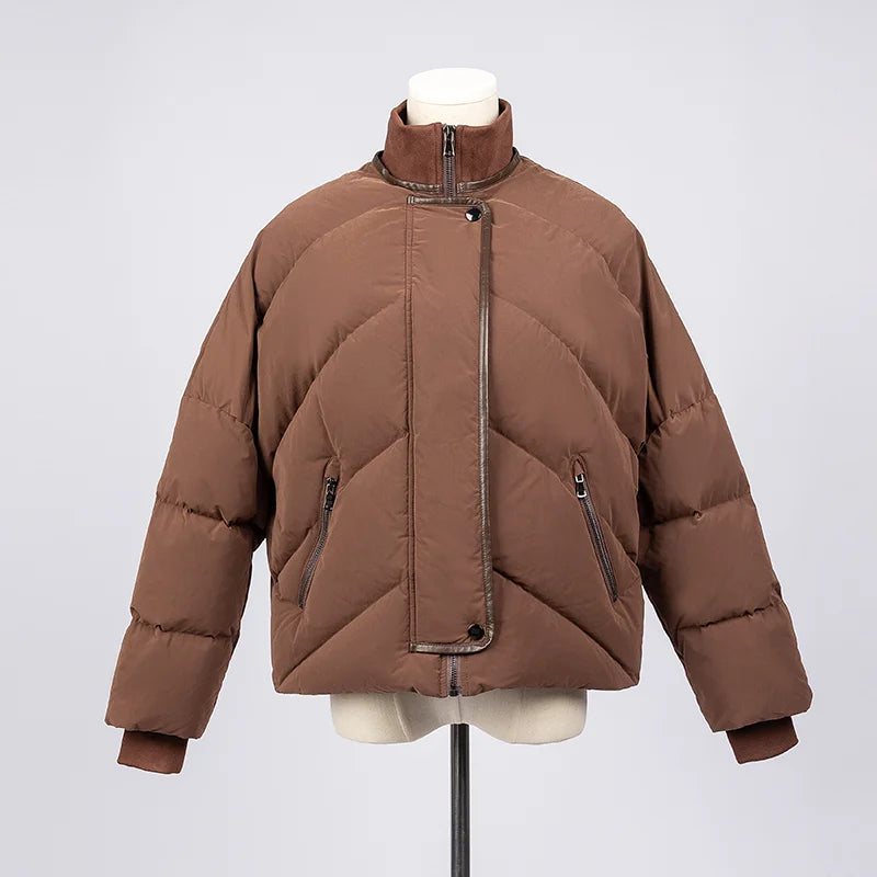 Women's High Quality Luxury Winter Puffer Jacket, White Goose Down Coats For Ladies