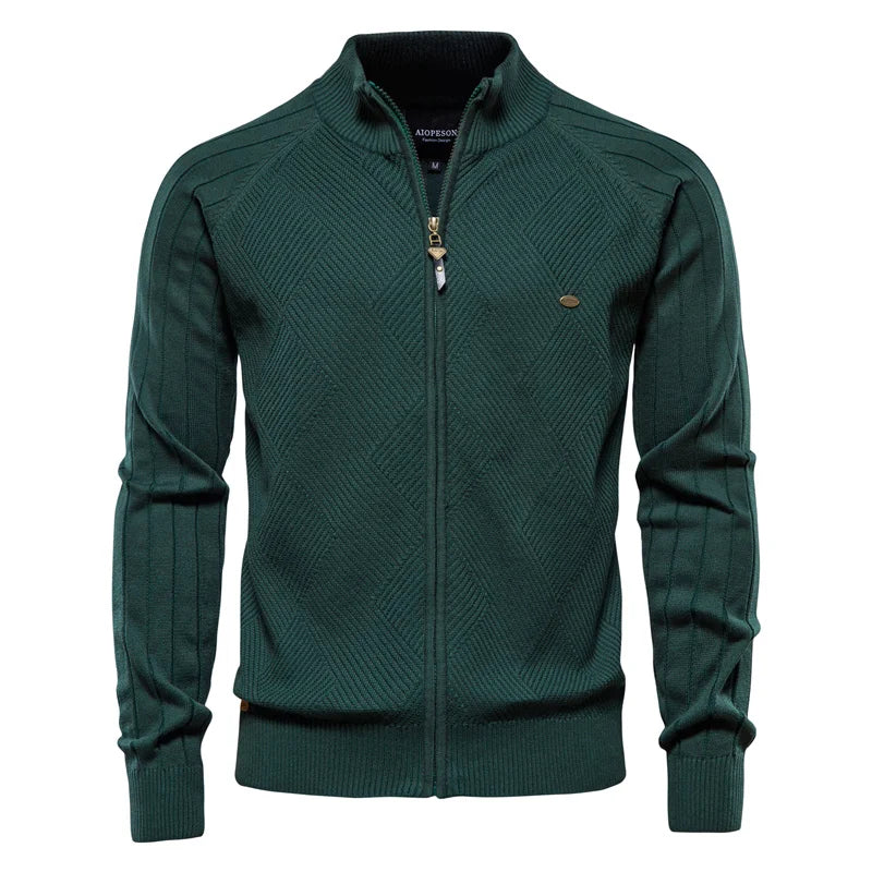 Men's Argyle Solid Colour Cardigan Casual Quality Zipper Cotton Winter Sweaters Basic Cardigans for Men
