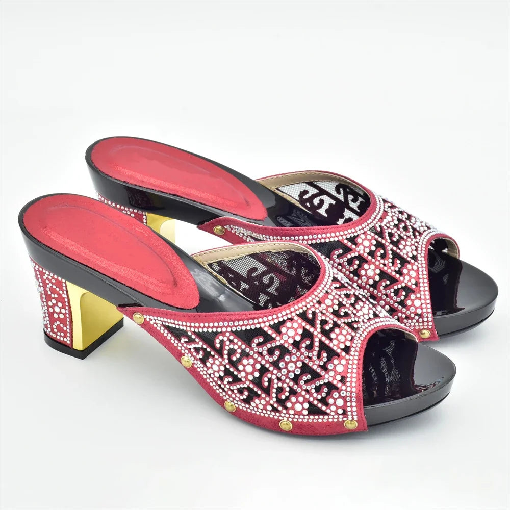 Women's Dress Shoes Open Toe Slip on Wedding Shoes Decorated with Rhinestone Pumps Women Shoes High Heels Pumps