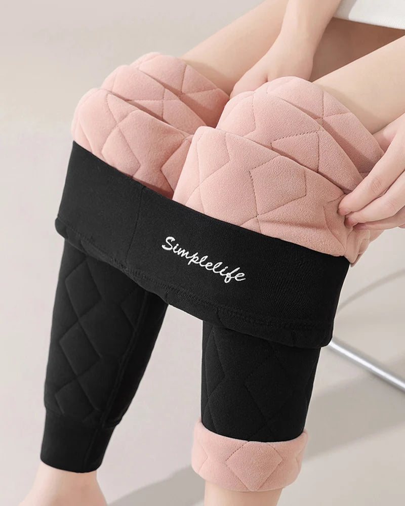 Women's High Waist Thick Thermal Pants Winter Windproof Knee Middle Aged Elderly Base Pant Elastic Waist Tummy Control Base Layer