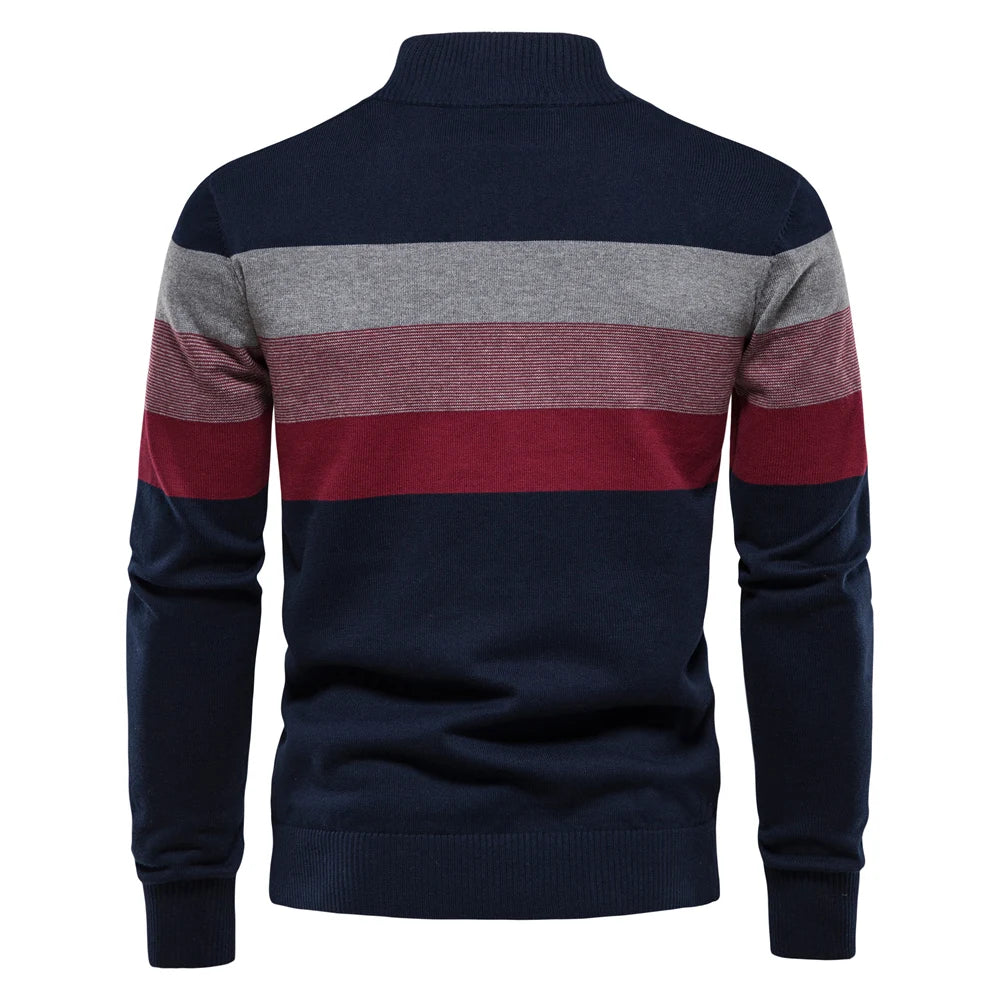 Men's Cotton Mock Neck Stand Collar Sweaters Quarter Zipper Pullover Autumn Winter Warm Social Casual Sweater for Men