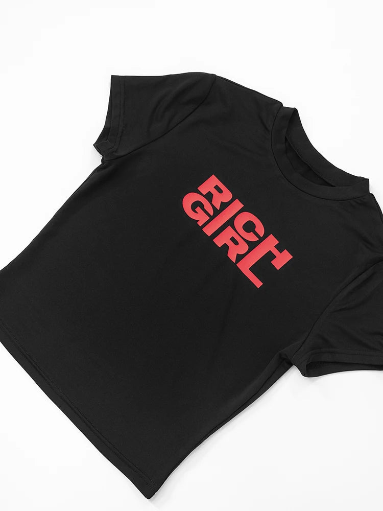 Letter Print Fashion Crop Tops Women Summer Trend o-Neck Mini Sleeve Daily Casual Simple Classic Streetwear T-Shirts