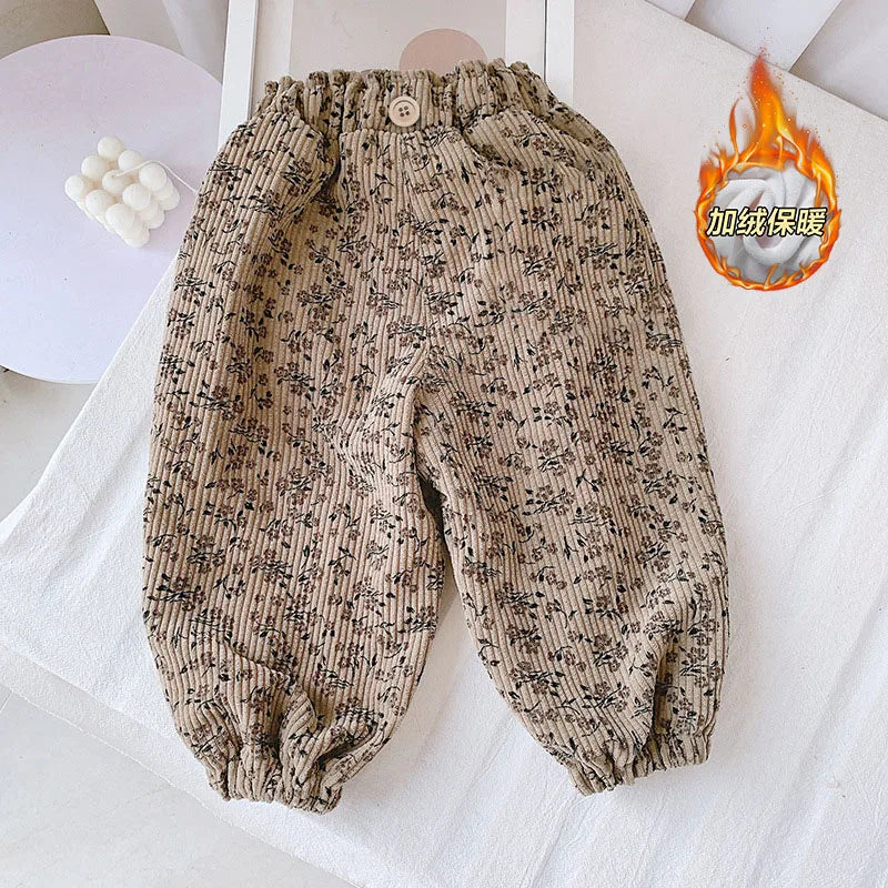 New Autumn Girls Boys Casual Pants Leopard Print Kids Corduroy Pants Loose Korean Version Fashion Children Trousers 1-8T Unisex
