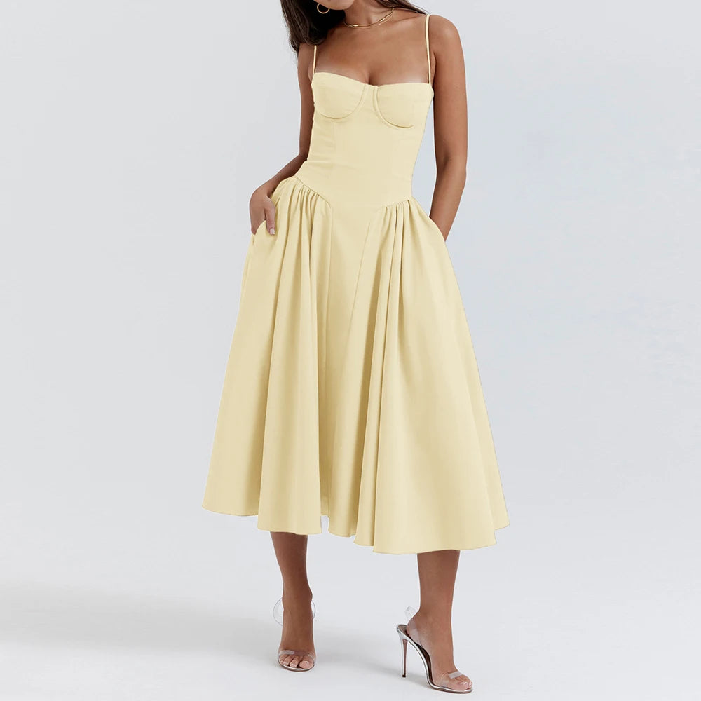 Women's Dresses Spring French Elegant Solid Colour Sleeveless Strapless MIDI Wrap Dating Dresses