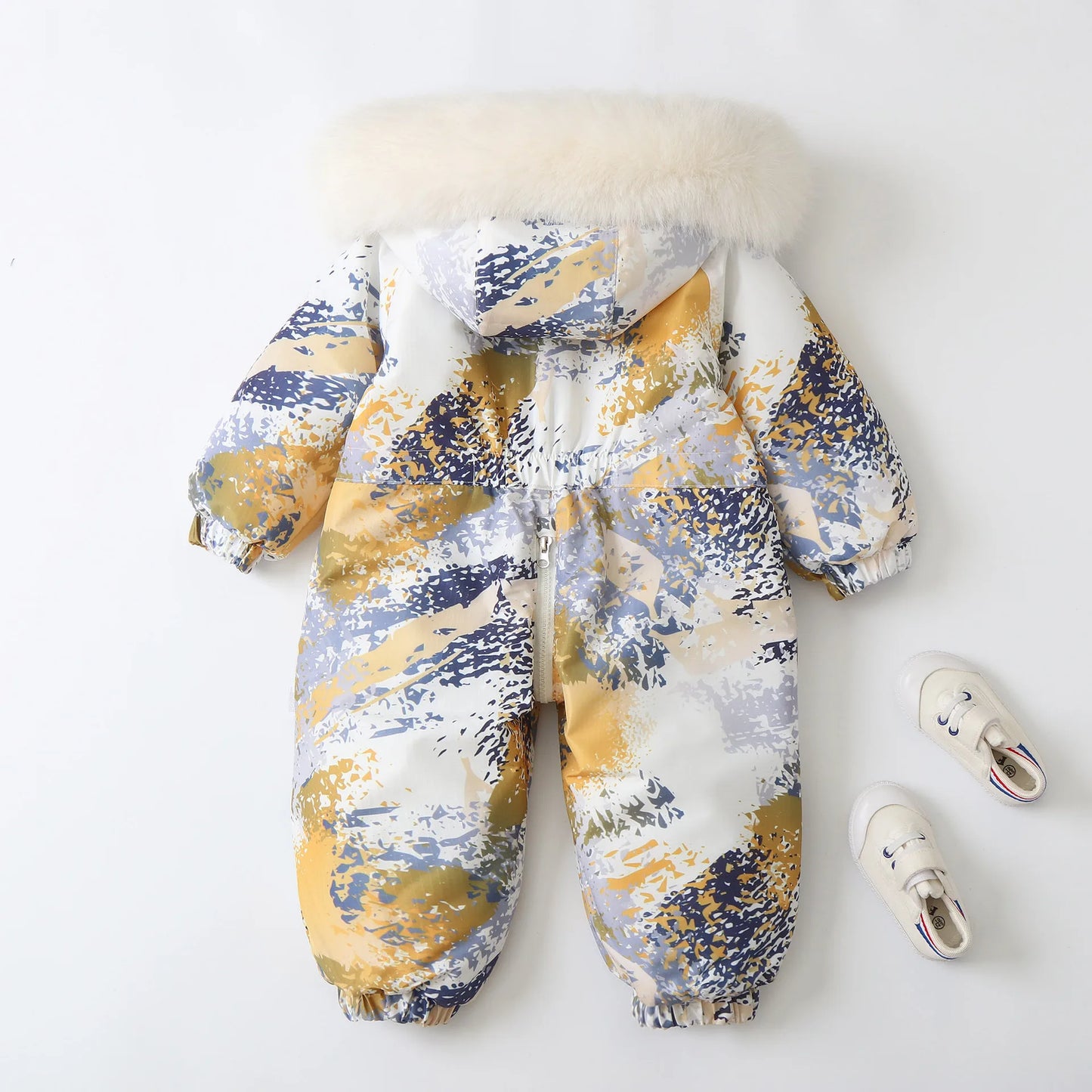 Unisex Children's Snowboard Winter Warm Clothing Snow Suit Floral Printed Fur Lining Hooded Snowboard Coats For Kids