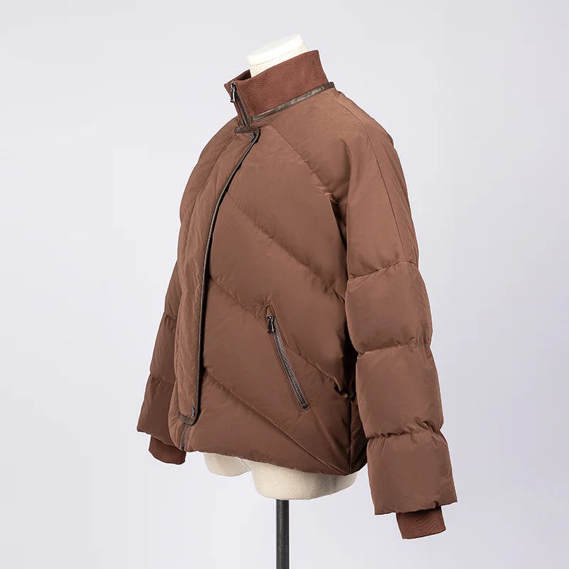Women's High Quality Luxury Winter Puffer Jacket, White Goose Down Coats For Ladies