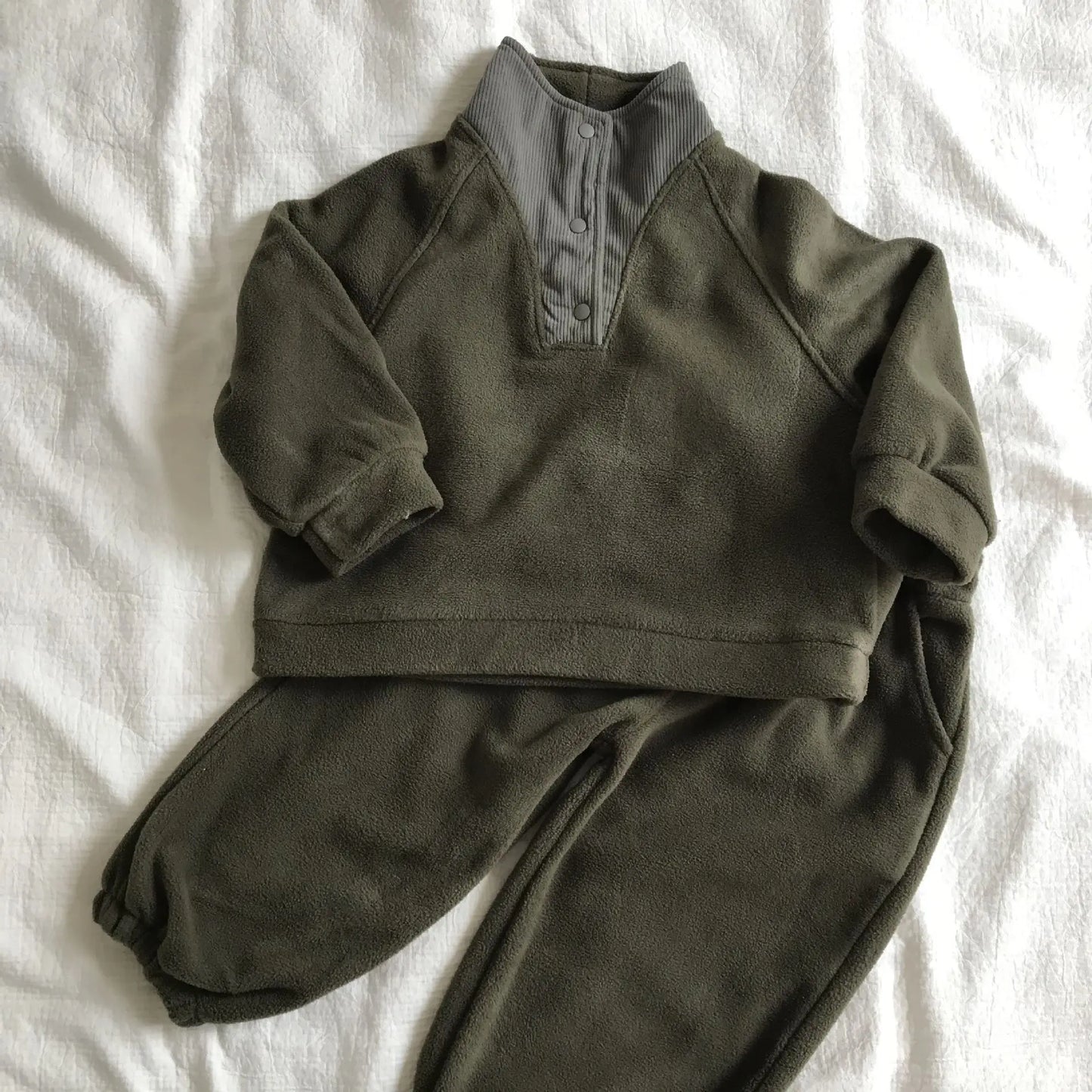 Unisex 2Pcs Autumn Winter Warm Clothing Set Fleece Hoodie and Pants Suit Turtleneck Double Fleece Kids Tracksuit
