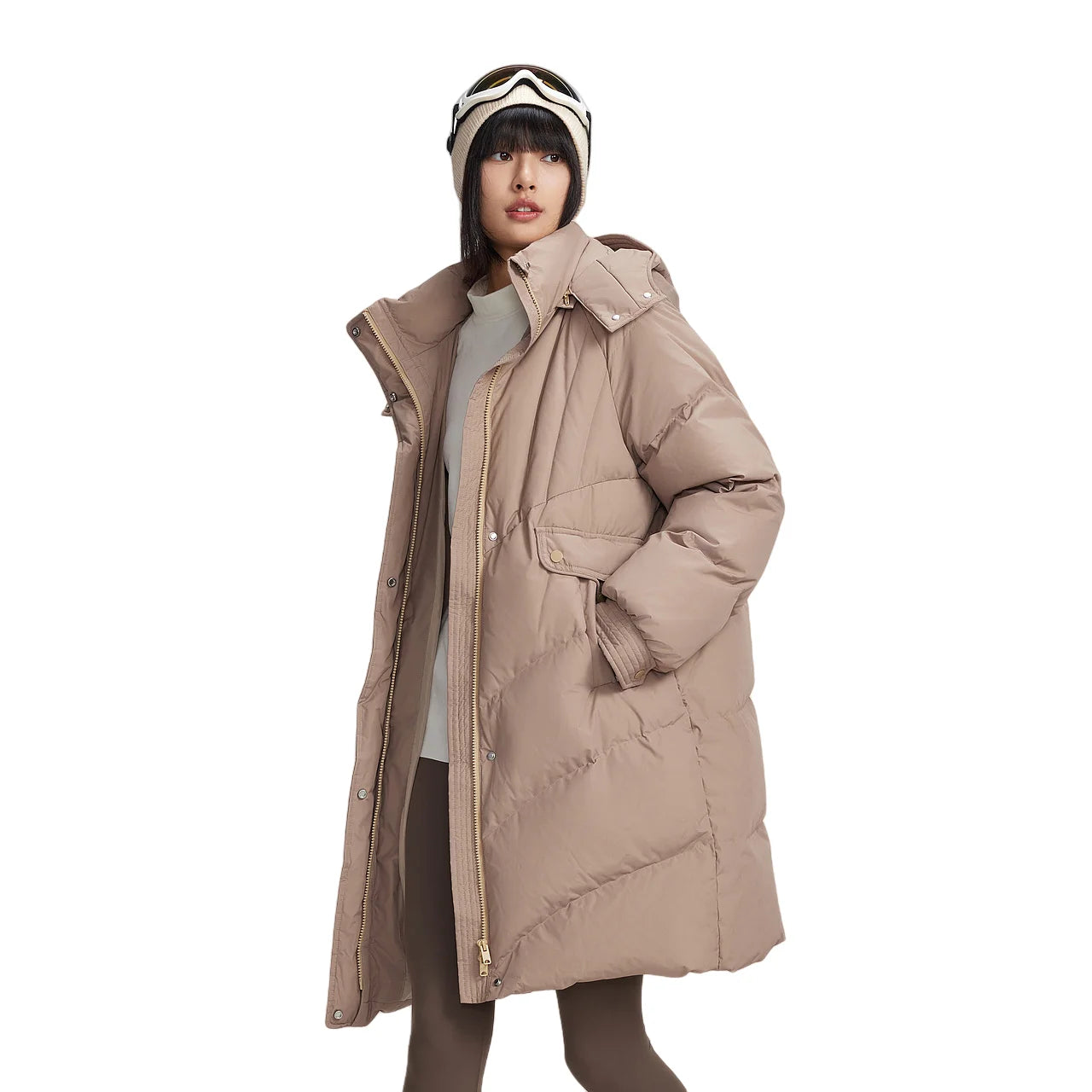 Women's Winter Down Jacket Duck Down Detachable Hood Puffer Coats, Simple Korean Style Mid-Length Jacket for Ladies