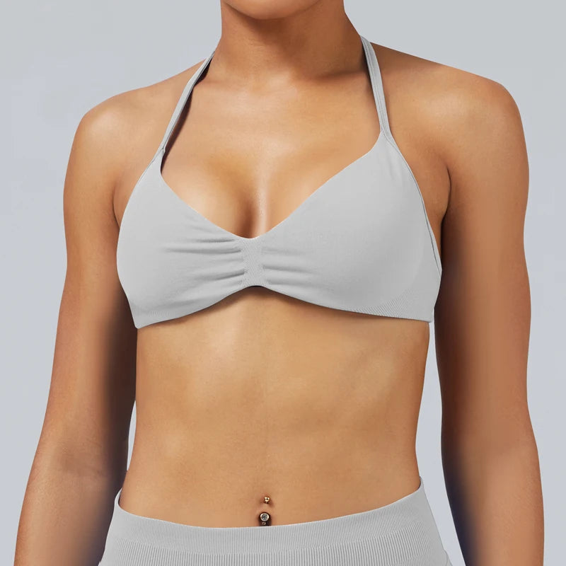 Seamless High Support Impact Yoga Bra Women Strappy Sport Bra Thin Strap Halter Workout Tank Fitness Top Gym Wear
