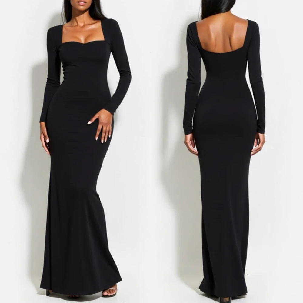 Damesjurken Winter Eenvoudig Elegant Effen Lange Mouw Sweetheart Hals Lange Wikkel Feestjurken