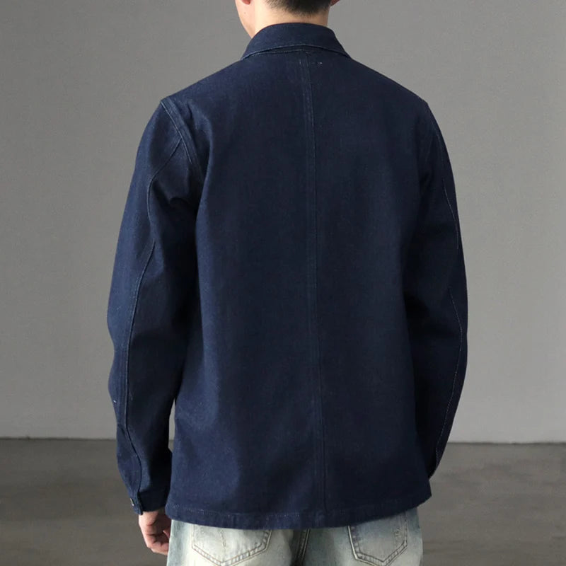 Spring Autumn New American Retro Heavyweight Denim Cargo Jacket Men's Fashion Pure Cotton Washed Multi Pocket Casual Coat