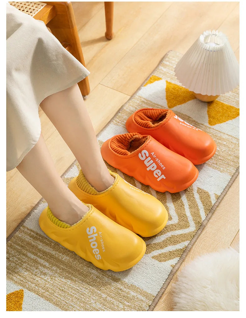 Unisex Winter Warm Cotton Slippers Indoor and Outdoor Waterproof Walking Shoes Fluffy Non-Slip Sandals For Women & Men