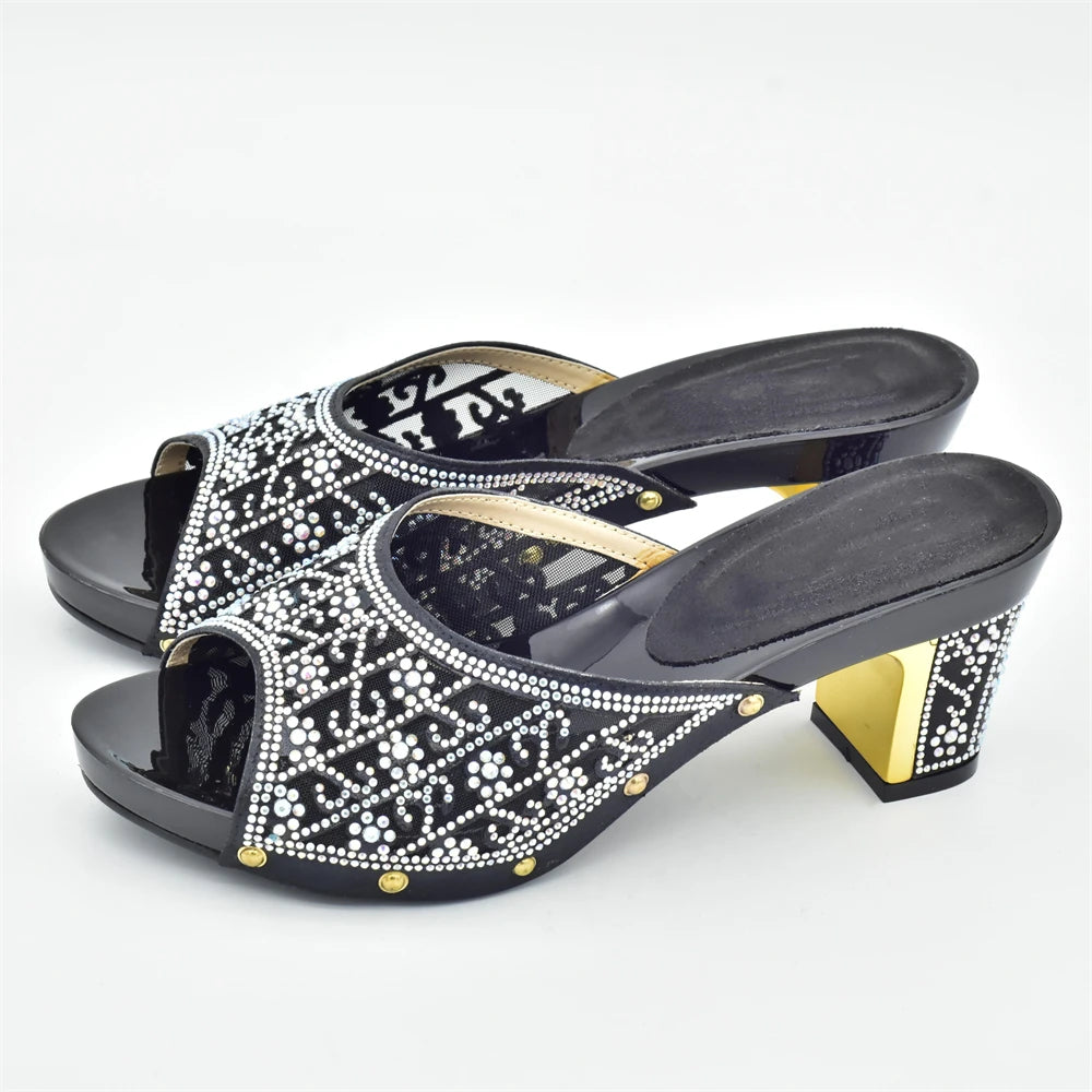 Women's Dress Shoes Open Toe Slip on Wedding Shoes Decorated with Rhinestone Pumps Women Shoes High Heels Pumps