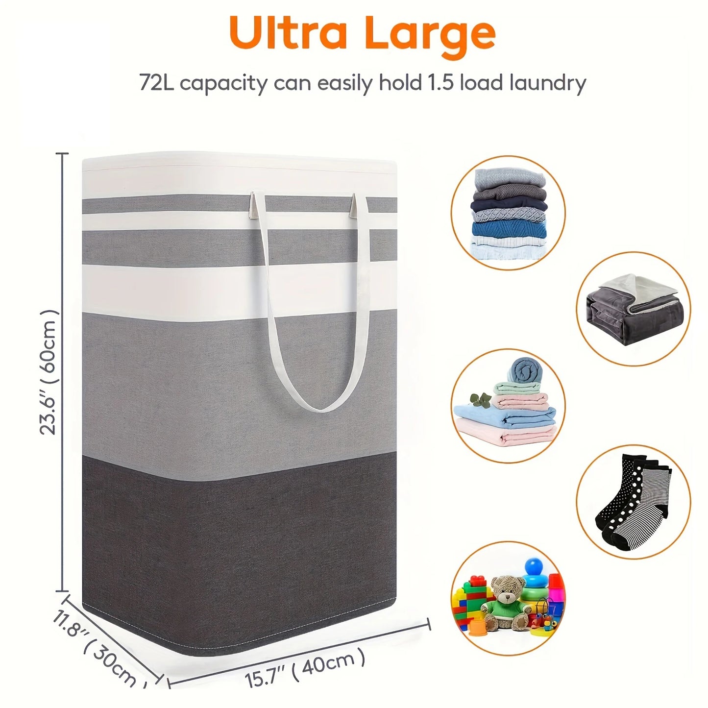 75L Grote waszakken Manden met handvatten Duurzame wasmand voor thuis, slaapzaal, hotels, wasgoed 40*30*60cm