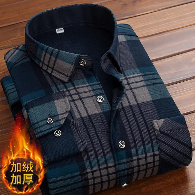 Herbst/Winter Dickes Samthemd für Herren, lässig, langärmelig, warmes Fleecefutter, modisch, weicher Flanell, Übergröße L – 5XL