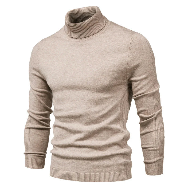 Winter Men's Turtleneck Sweater Casual Solid Colour Warm Pullover High Quality Slim Neck Long Sleeve Sweater For Men