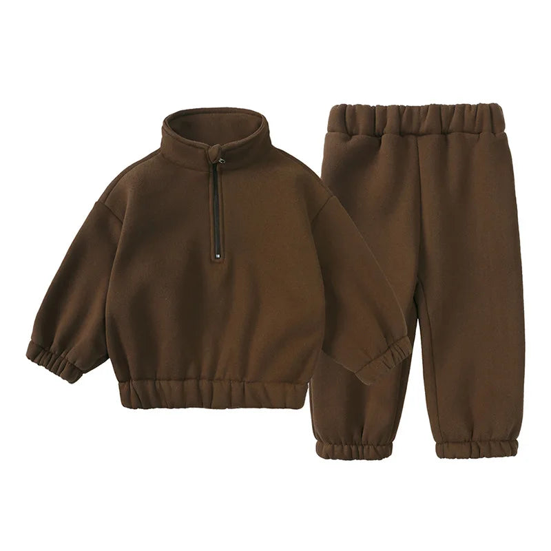Baby Children's Fleece Lining Hoodies Set Spring Autumn Boys Sports Clothes 2PCS Girls Turtleneck Pullover Casual Suit 1-6Y Unisex